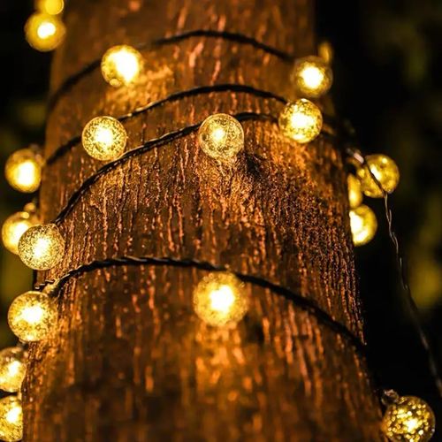 Outdoor solar light string 20FT 30 LED crystal spherical light string solar outdoor light strip with 8 lighting modes, courtyard pendant light suitable for garden, camping, and party decoration warm light