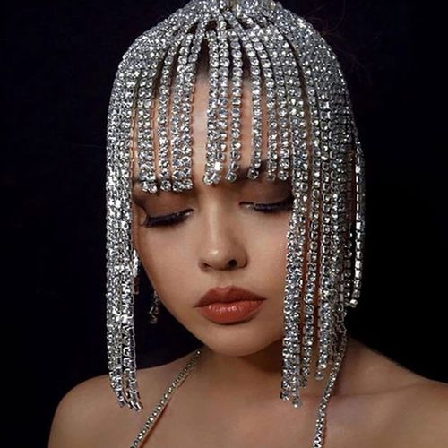 Tassel large waterdrop diamond hat accessory, crystal hair chain jewelry, dance party and wedding hair decoration