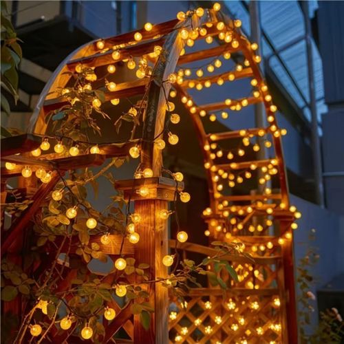 Outdoor solar light string 20FT 30 LED crystal spherical light string solar outdoor light strip with 8 lighting modes, courtyard pendant light suitable for garden, camping, and party decoration warm light
