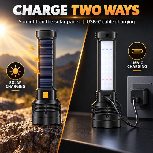 Solar Rechargeable Torch - 3 Lighting Modes