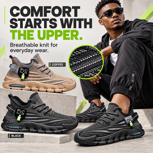 Breathable Knit Mesh Trainers | Black & Coffee