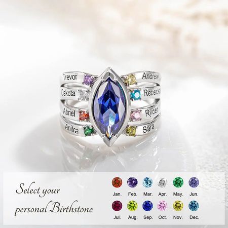 Personalized 1-8 Names & Birthstones Mother Grandmas Family Ring