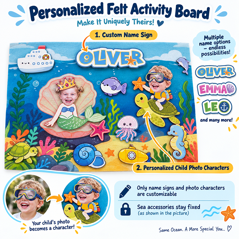 Example of a child's photo transformed into a personalized activity board character