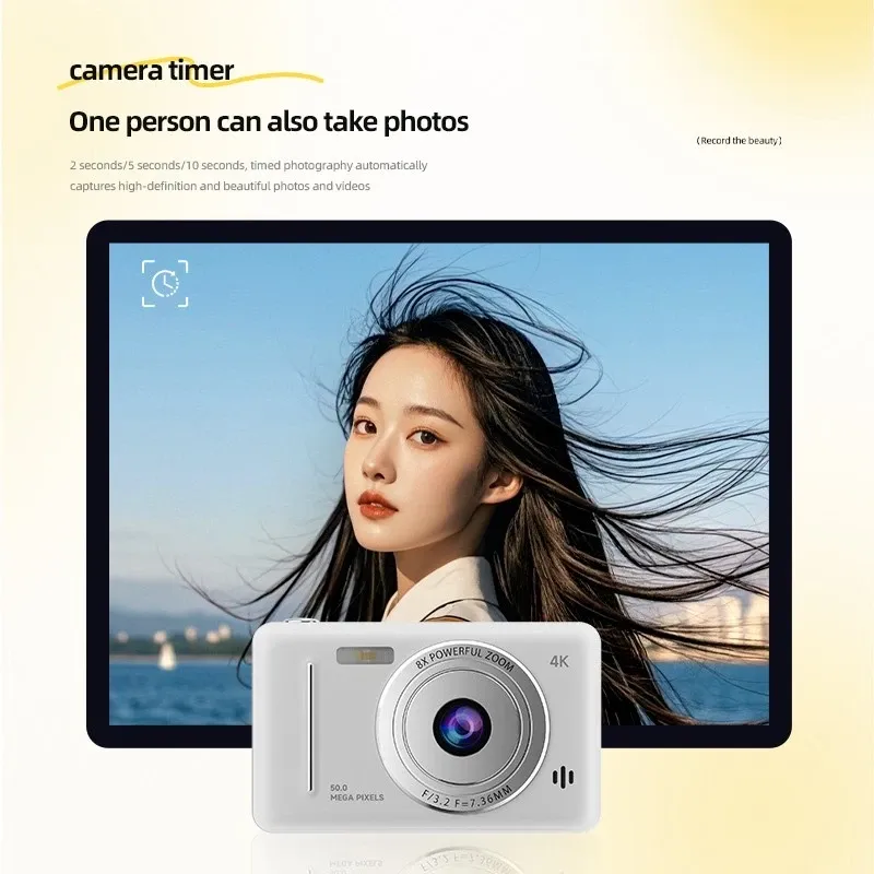 Digital Camera 32GB HD 1080P 50MP 2.4'' LCD Screen 8X Zoom Anti-Shake White