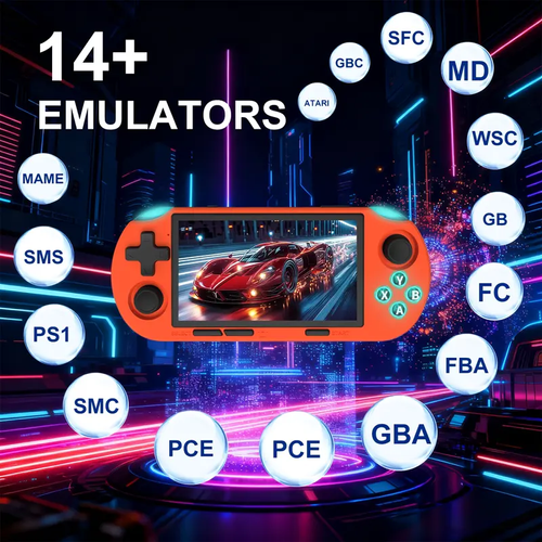 GAMINJA ANS16 Portable Handheld Gaming Console with 4.5 Inch IPS Screen, Handheld Size Portable Retro Video Games RGB Lights, Portable Gaming System, 14 Emulators Including Ps1 Gba Sfc, Rechargeable Portable Console, Handheld Game Consoles GAMINJA ANS16
