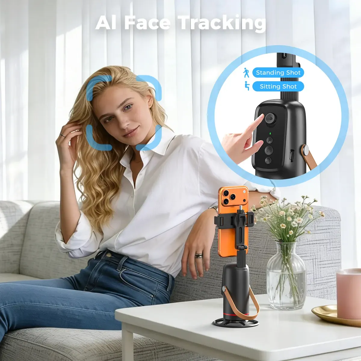 免费运送 Auto Face Tracking Tripod for Smartphones & Cellphones - Gesture Control, 360-Degree Camera Mount Selfie Accessories, Smart Shooting Phone Mount, Smartphone Camera Accessories for Vlogging, Live Streaming
