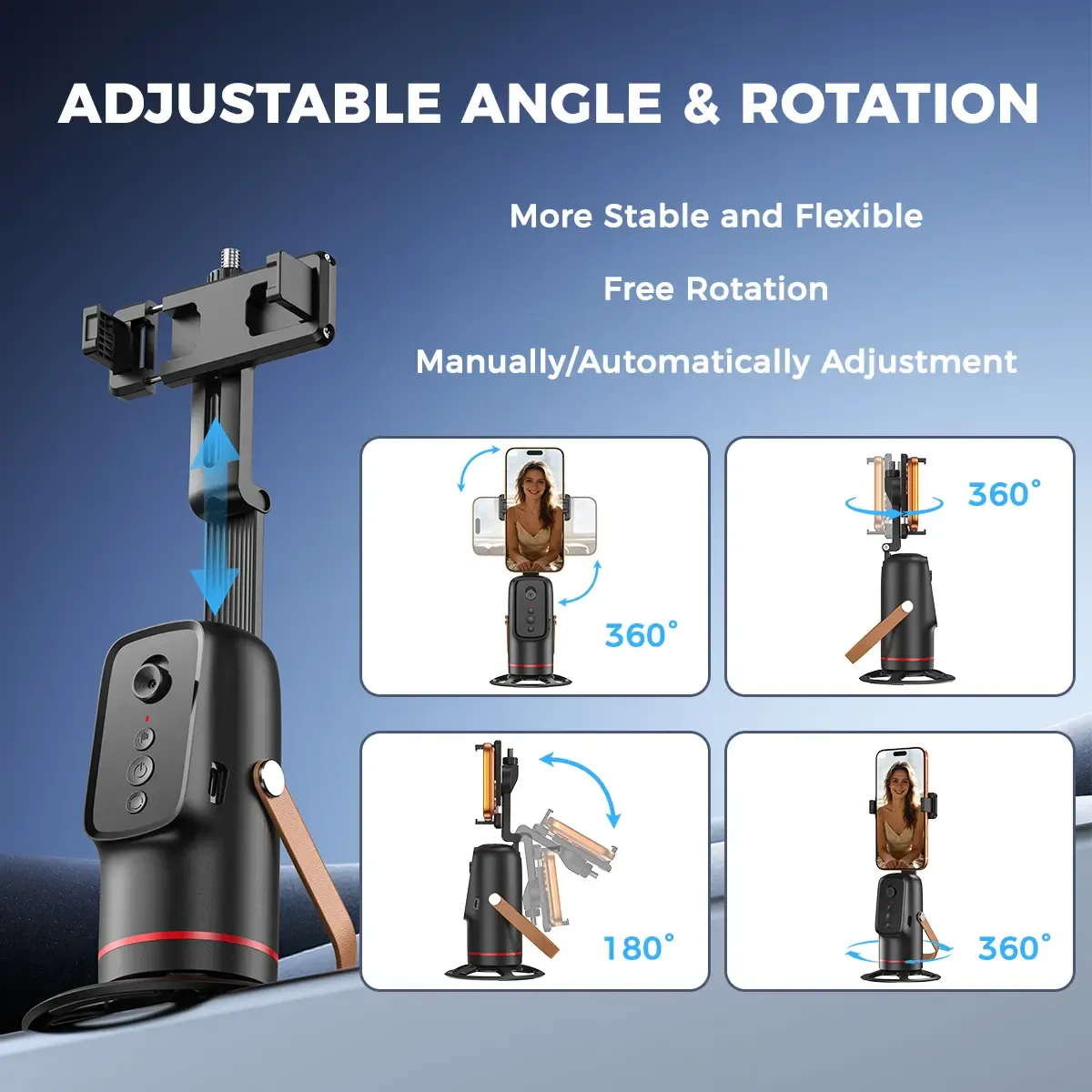 免费运送 Auto Face Tracking Tripod for Smartphones & Cellphones - Gesture Control, 360-Degree Camera Mount Selfie Accessories, Smart Shooting Phone Mount, Smartphone Camera Accessories for Vlogging, Live Streaming