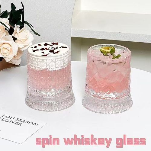 Glowing Spinning Whiskey Glass Cup Set + Free Electric Cleaning Brush, LED Luminous Base Embossed Tumbler, Kitchen Dish Scrubber Cleaner Brush, Home Bar Party Drinking Cup Gift Bundle Limited Promo