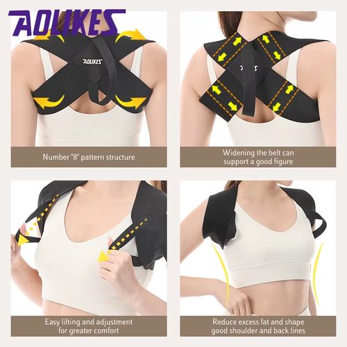 Aolikes 3116 Black High Elasticity Traction Shoulder Straps Posture Correctors Upper Back Support