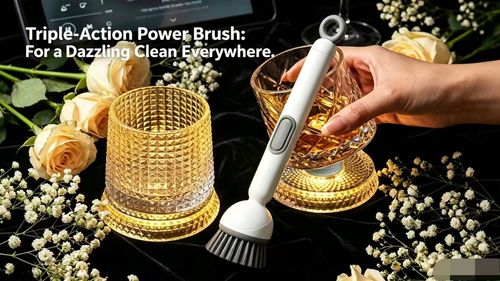 Glowing Spinning Whiskey Glass Cup Set + Free Electric Cleaning Brush, LED Luminous Base Embossed Tumbler, Kitchen Dish Scrubber Cleaner Brush, Home Bar Party Drinking Cup Gift Bundle Limited Promo