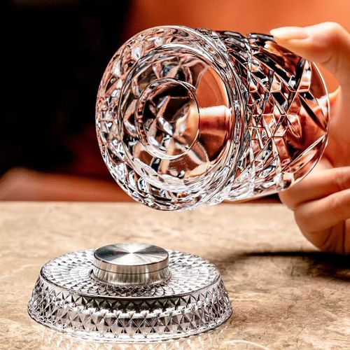 Glowing Spinning Whiskey Glass Cup Set + Free Electric Cleaning Brush, LED Luminous Base Embossed Tumbler, Kitchen Dish Scrubber Cleaner Brush, Home Bar Party Drinking Cup Gift Bundle Limited Promo