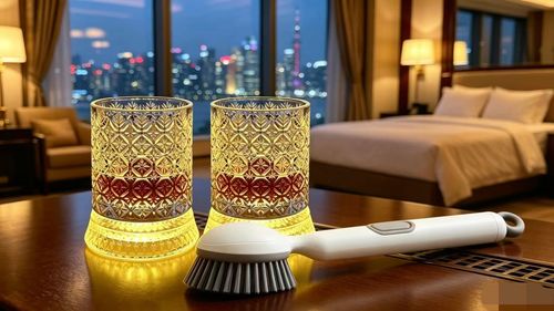 Glowing Spinning Whiskey Glass Cup Set + Free Electric Cleaning Brush, LED Luminous Base Embossed Tumbler, Kitchen Dish Scrubber Cleaner Brush, Home Bar Party Drinking Cup Gift Bundle Limited Promo