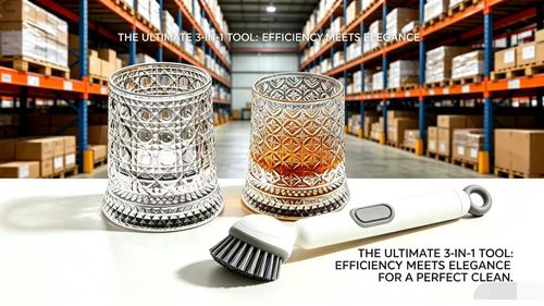 Glowing Spinning Whiskey Glass Cup Set + Free Electric Cleaning Brush, LED Luminous Base Embossed Tumbler, Kitchen Dish Scrubber Cleaner Brush, Home Bar Party Drinking Cup Gift Bundle Limited Promo