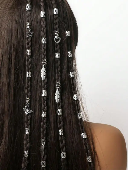 ✨Mixed Style Butterfly & Heart & Leaf Decor Hair Ring（Gold + Silver Set, 52 pieces in total）