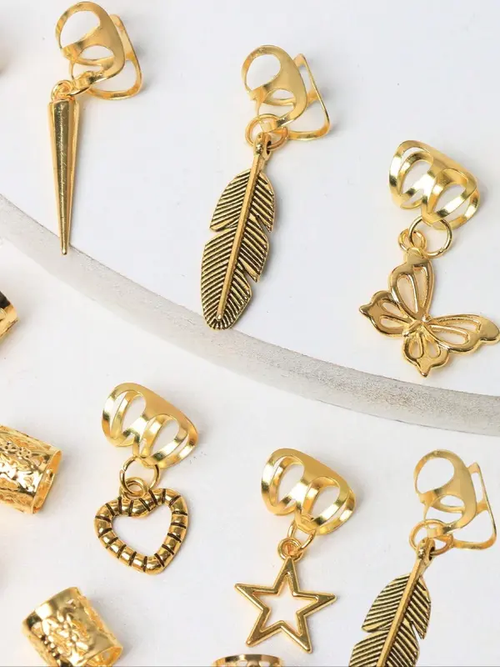 ✨Mixed Style Butterfly & Heart & Leaf Decor Hair Ring（Gold + Silver Set, 52 pieces in total）