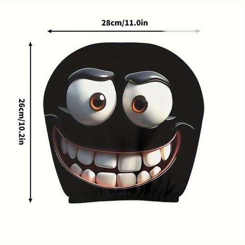 🤣🚗2pcs Set of Funny Big-Eyed Grinning Cartoon Print Car Seat Headrest Covers