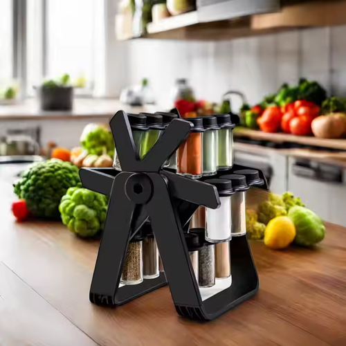 🎡 Ferris Wheel Spice Rack – 18 Glass Jars of Flavor & Fun 🍽️🧂