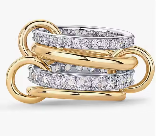 ✨TEWIKY Interlocked Stackable Rings for Women - Statement Multi Ring Mixed Metals Stack - Cubic Zirconia Stacking Jewelry For Summer Gift Outdoorfun Daily outfits