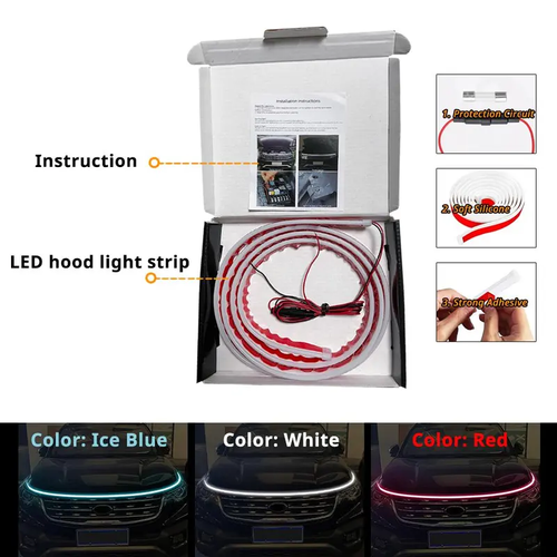 🚘Car Hood Light Strip, Dynamic Scan Start Up LED Car Hood Light Strip, Waterproof Flexible Car Light Strip(Suitable for any car model）