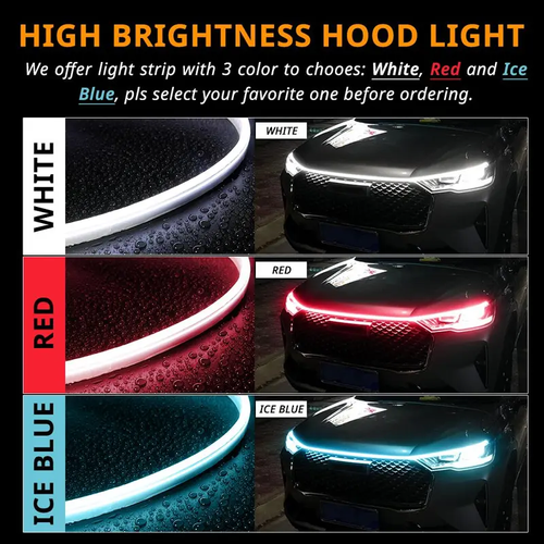 🚘Car Hood Light Strip, Dynamic Scan Start Up LED Car Hood Light Strip, Waterproof Flexible Car Light Strip(Suitable for any car model）