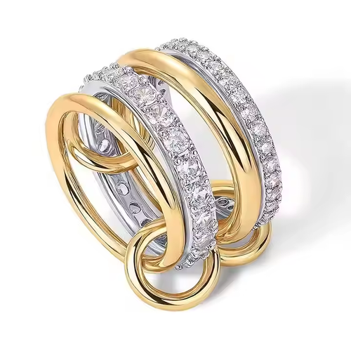 ✨TEWIKY Interlocked Stackable Rings for Women - Statement Multi Ring Mixed Metals Stack - Cubic Zirconia Stacking Jewelry For Summer Gift Outdoorfun Daily outfits