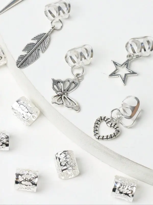 ✨Mixed Style Butterfly & Heart & Leaf Decor Hair Ring（Gold + Silver Set, 52 pieces in total）