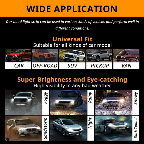 🚘Car Hood Light Strip, Dynamic Scan Start Up LED Car Hood Light Strip, Waterproof Flexible Car Light Strip(Suitable for any car model）