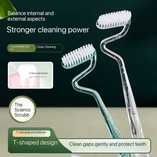 S-shaped Vertical Toothbrush Interdental Brushfor Adults Special-shaped Soft-haired TongueCleaning Massage 4🪥😁✨