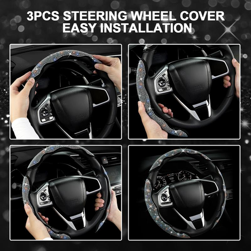 💎 3PCS Sparkling Diamond Steering Wheel Cover – Universal for All Cars 🚘