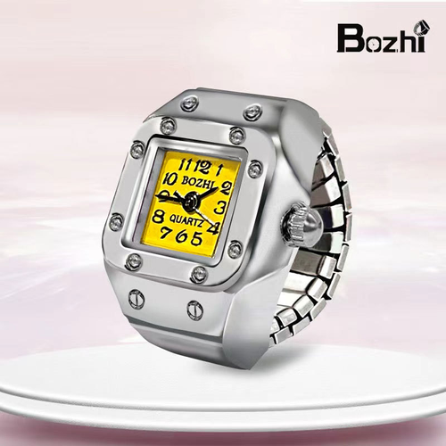 BOZHI Ring Watch💍⏰ Black round ring watch with elastic strap and quartz dial (buy black round and get yellow square for free) buy one get one free