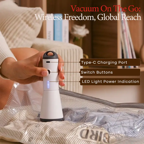 🧳 Cordless Travel Vacuum Bag Set - 6-Pack Compression Bags + Rechargeable Handheld Pump - Save Clothes and Packing Space