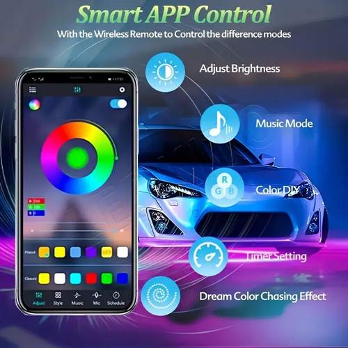 ✨ Smart APP LED Car Underglow Lights – 16M Colors & Music Sync（Suitable for any car model）