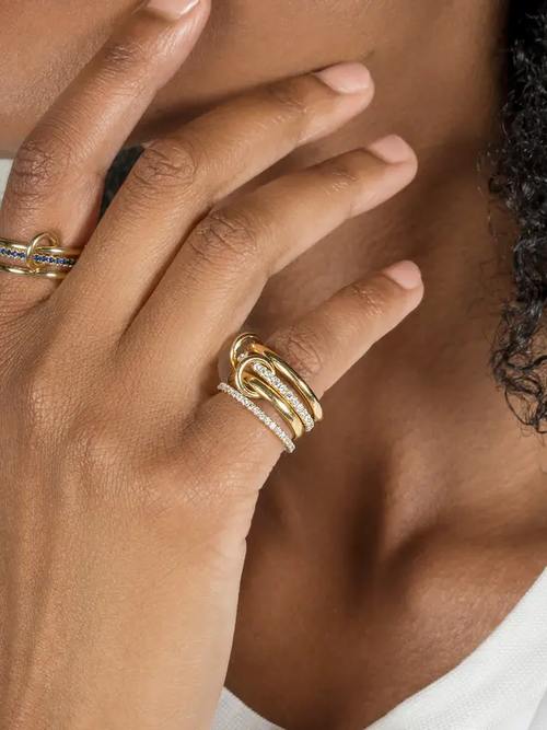 ✨TEWIKY Interlocked Stackable Rings for Women - Statement Multi Ring Mixed Metals Stack - Cubic Zirconia Stacking Jewelry For Summer Gift Outdoorfun Daily outfits