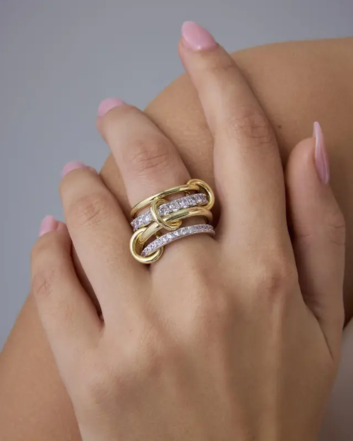 ✨TEWIKY Interlocked Stackable Rings for Women - Statement Multi Ring Mixed Metals Stack - Cubic Zirconia Stacking Jewelry For Summer Gift Outdoorfun Daily outfits