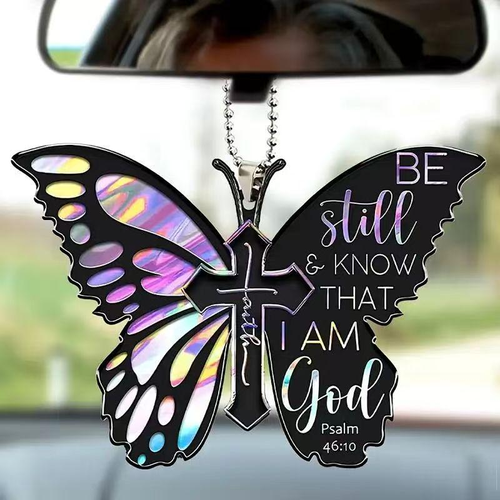 🦋Colorful Butterfly Cross Pendants - Acrylic 3D Decorative Charms– Faith & Inspiration for Car & Home🚗✝️