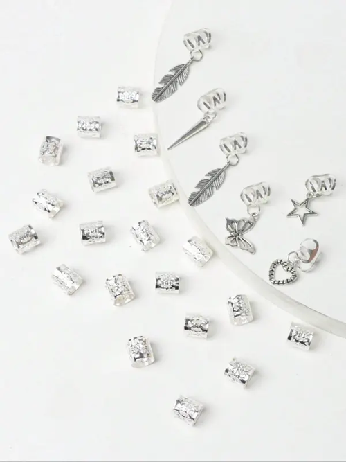 ✨Mixed Style Butterfly & Heart & Leaf Decor Hair Ring（Gold + Silver Set, 52 pieces in total）