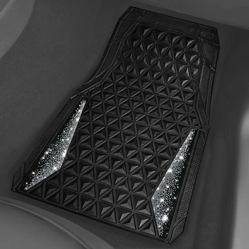 CAR PASS Bling Diamond Rhombus Rubber Leather Car Floor Mats All-Weather for Car Full Set Durable Anti-Slip（Suitable for any car model）🚘