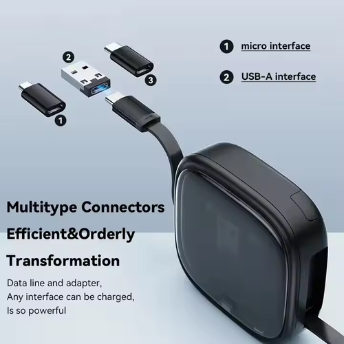 📱6 in 1 Retractable Charging Cable Type C Micro USB IP Adapter Kit with Data Transfer Card Slot Phone Holder