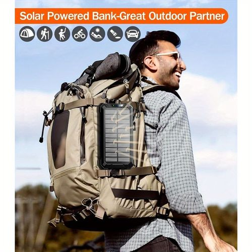 Solar Power Bank Wireless Charger Built In 4 Cables 6 Outputs 15W Fast Charging Power Bank With Dual Flashlights -for Travel, And Camping External Backup Battery Pack, Emergency Backup For GPS, Flashlights