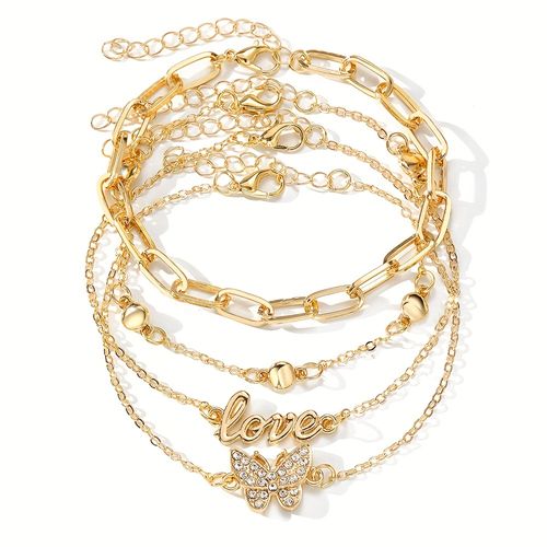 Stylish Butterfly  LOVE Women's Anklet 4-Piece Set