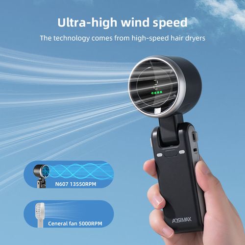 Multi-Function Mini Foldable Turbo Fan - 5 Gear Turbo Wind 180° Foldable Type C 3600mAh Battery LED Indicator