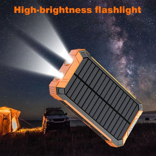 Solar Power Bank Wireless Charger Built In 4 Cables 6 Outputs 15W Fast Charging Power Bank With Dual Flashlights -for Travel, And Camping External Backup Battery Pack, Emergency Backup For GPS, Flashlights