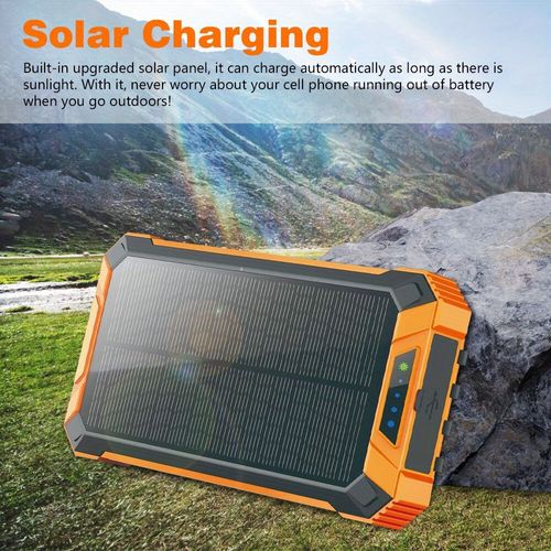 Solar Power Bank Wireless Charger Built In 4 Cables 6 Outputs 15W Fast Charging Power Bank With Dual Flashlights -for Travel, And Camping External Backup Battery Pack, Emergency Backup For GPS, Flashlights