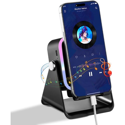 Induction Portable Stand with RGB LED Lighting BT Mini Speaker Music Player Mobile Phone Holder Wireless Mobile Comput