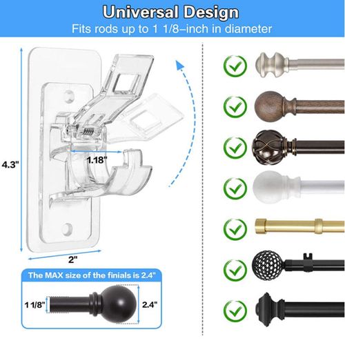 (2pcs 1set）Non Drilling Curtain Rod Bracket Self-adhesive Curtain Rod Bracket Curtain Hook No Drilling Required