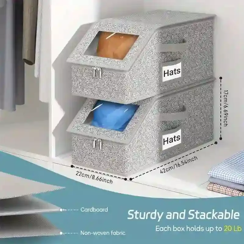 Stackable Hat Storage Boxes for Baseball Caps, Holds Up to 24 Hats, Durable Cardboard Box for Men, Classic Style, Wardrobe Organizer
