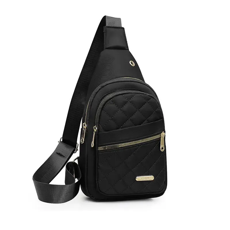 New Fashionable Multi-layer Embroidered Line Fanny Pack Large Capacity Chest Bags Open Portable Nylon Cross-Body Ladies