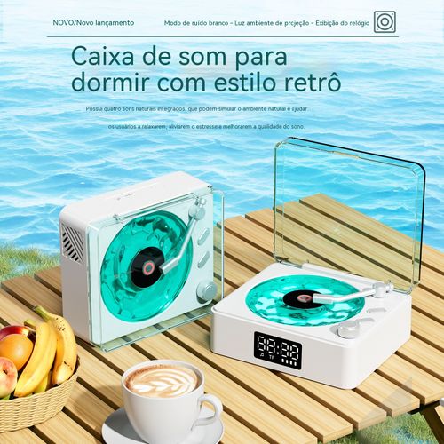 Relógio sem fio vintage, coluna Bluetooth compacta com projeção atmosférica – presente perfeito