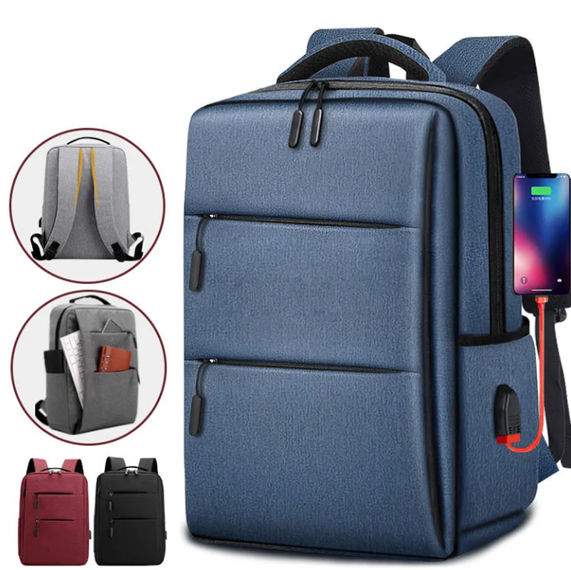 New Men Oxford School Backpack Notebook Students Travel Zipper Bag With USB