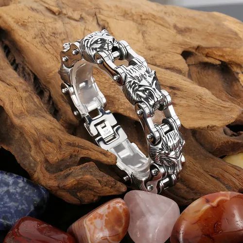 Joia masculina punk: Pulseira cabeça Leão rei 316L